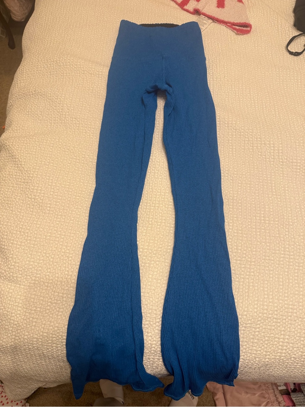 Women's Blue Ribbed Flare Leggings